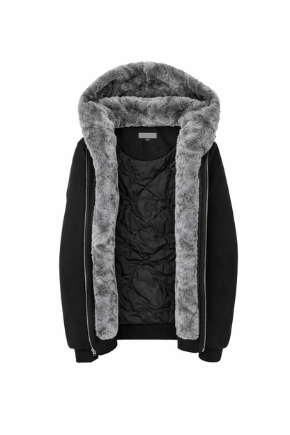 Boy's Black Hoodie with Removable Fur - Charcoal