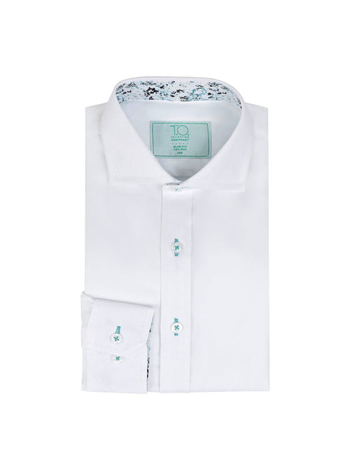 Boy's Splatter Non-Iron Contrast Shirt - Teal
