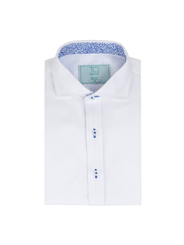 Boy's Swirl  Non-Iron Contrast Shirt - Blue