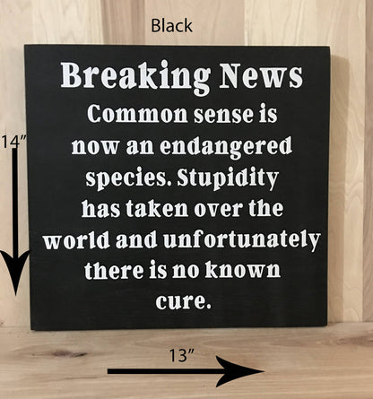 14x13 black funny wood sign with white lettering