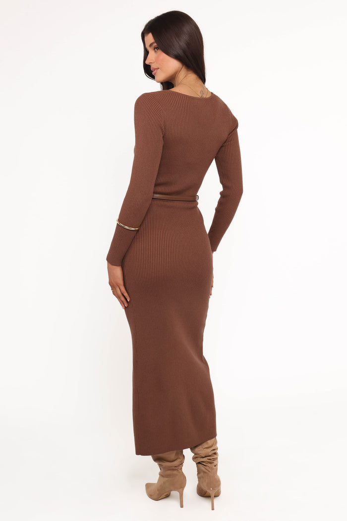 Petal and Pup USA DRESSES Brydie Long Sleeve Midi Dress - Chocolate Brown