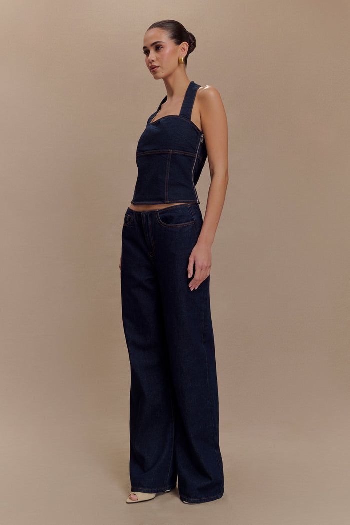 Caitlin Mid Rise Denim Jeans - Indigo Blue