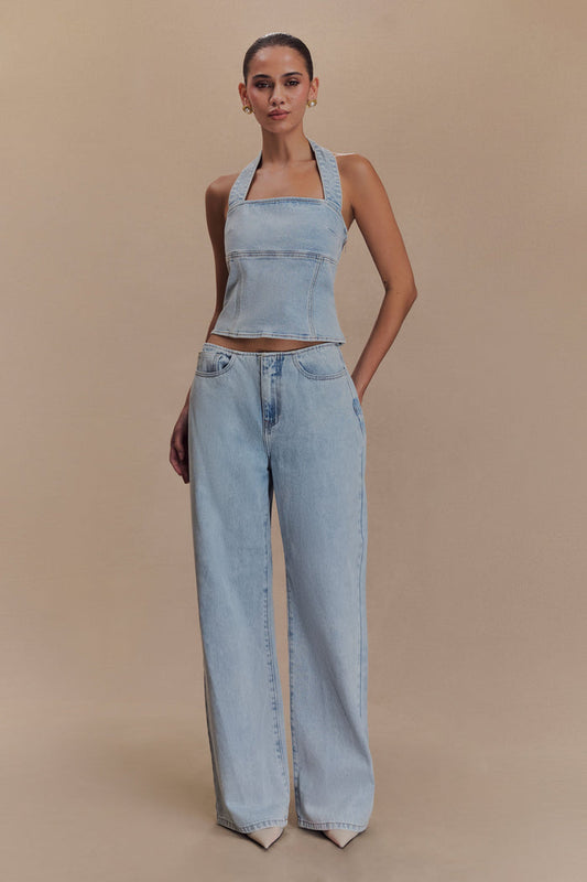 Caitlin Mid Rise Denim Jeans - Light Blue