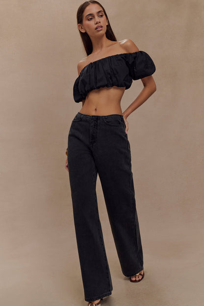 Caitlin Mid Rise Denim Jeans - Washed Black