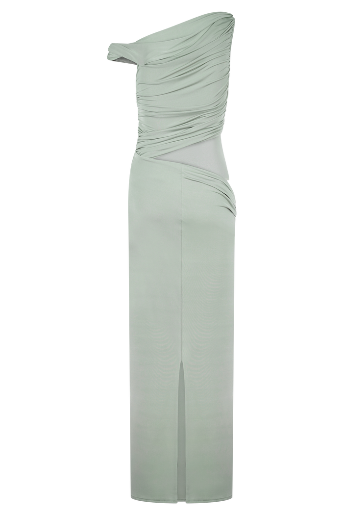 Callen One Shoulder Slinky Maxi Dress - Sage