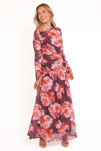 Petal and Pup USA DRESSES Calypso Long Sleeve Maxi Dress - Burgundy Peony