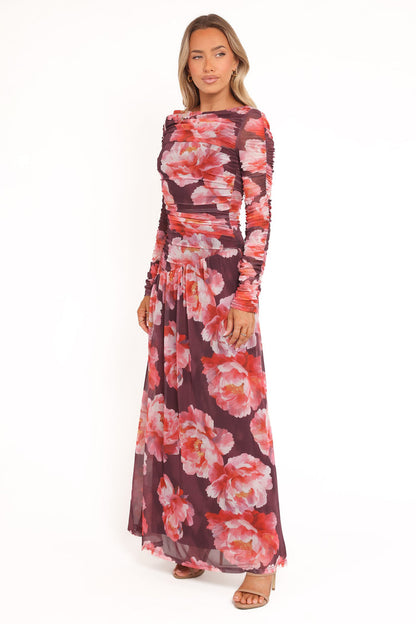 Petal and Pup USA DRESSES Calypso Long Sleeve Maxi Dress - Burgundy Peony