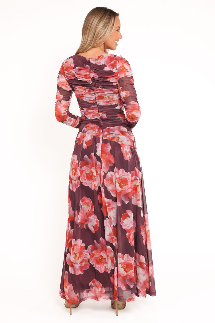 Petal and Pup USA DRESSES Calypso Long Sleeve Maxi Dress - Burgundy Peony