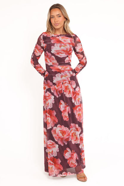 Petal and Pup USA DRESSES Calypso Long Sleeve Maxi Dress - Burgundy Peony