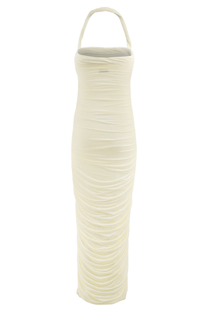 Camila Ruched Halter Midi Dress - Ivory