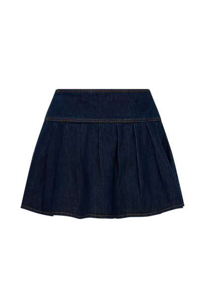 Candice Pleated Denim Mini Skirt - Indigo Blue