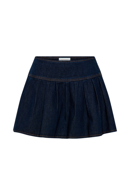 Candice Pleated Denim Mini Skirt - Indigo Blue
