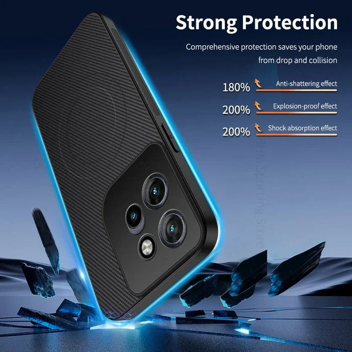 Black carbon fiber magnetic case with textured back and sleek protective design for motorola pro ultra g67 models