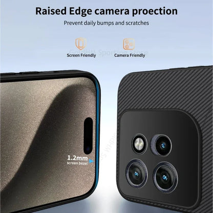 Black carbon fiber magnetic case for motorola edge pro ultra g67 with raised edge camera protection shown from back side