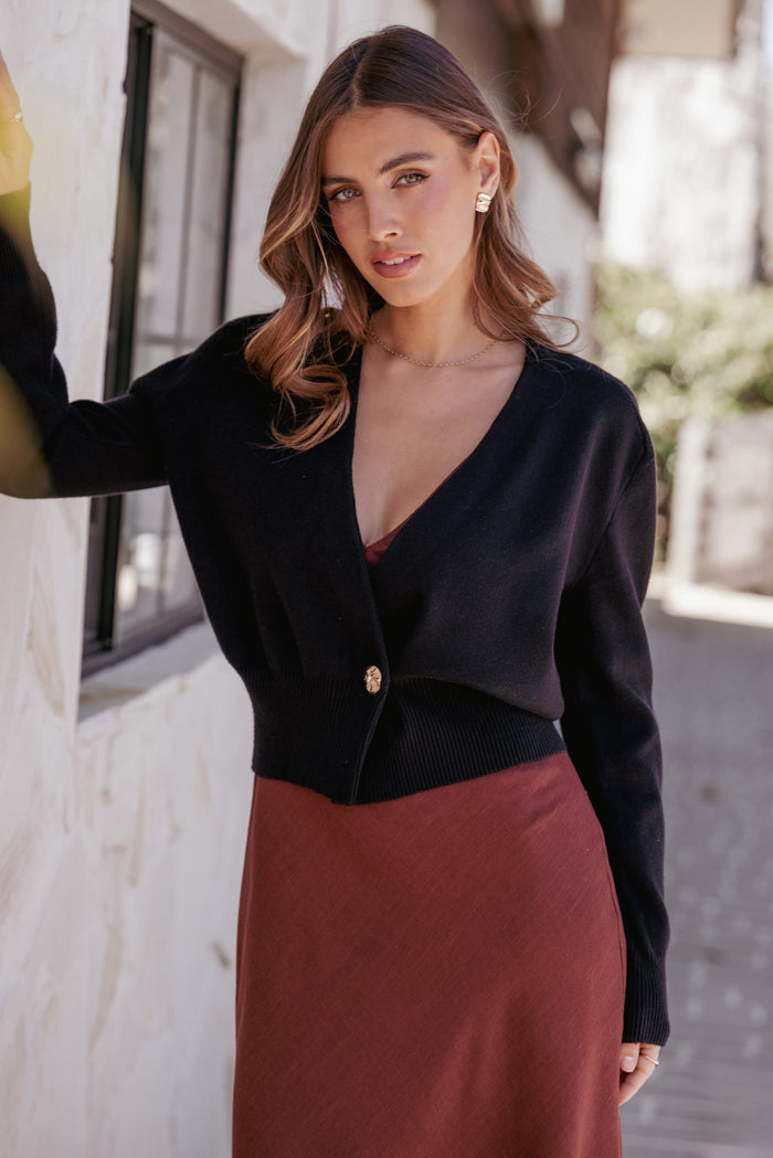 Petal and Pup USA KNITWEAR Caterina Button Cardigan - Black
