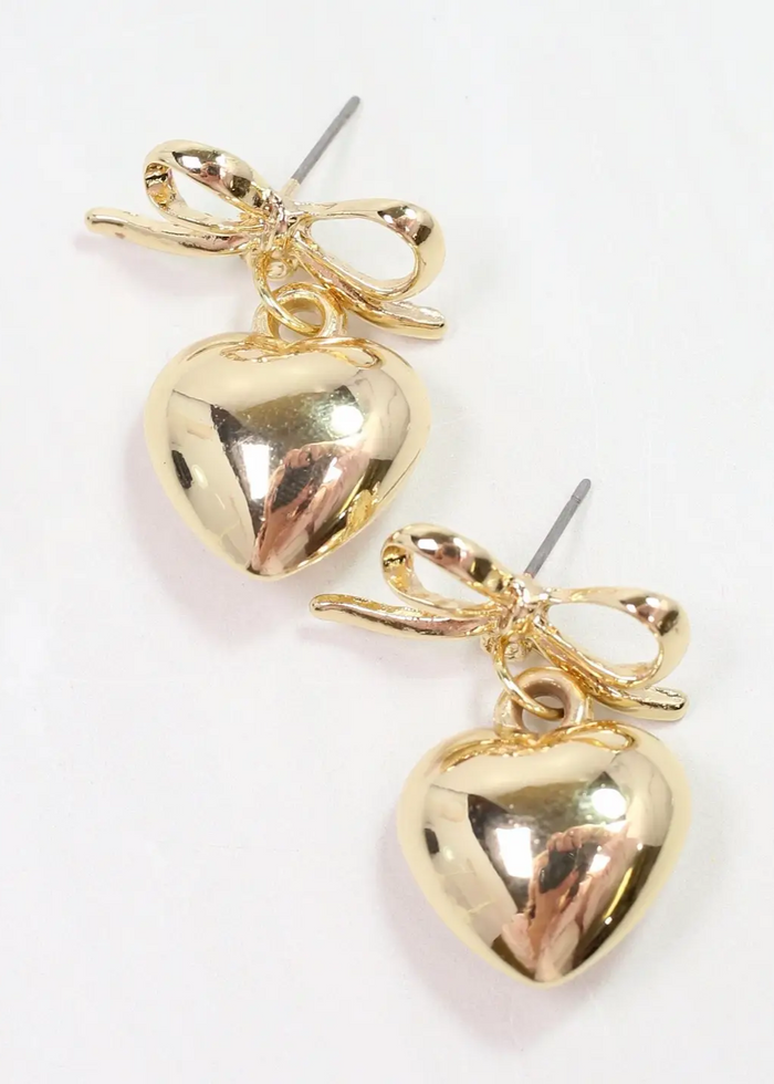 Catie Bow Heart Earrings - Gold