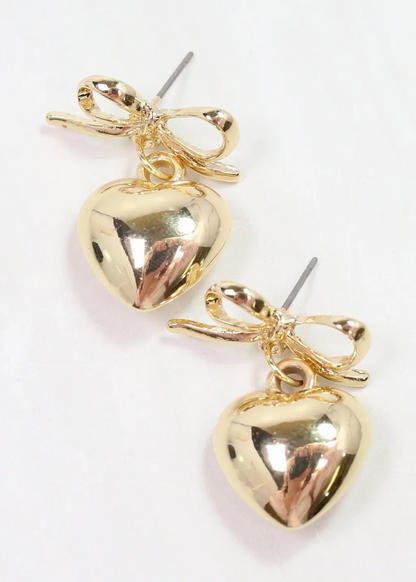 Catie Bow Heart Earrings - Gold