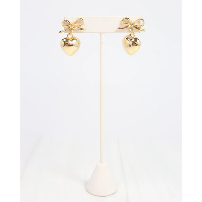 Catie Bow Heart Earrings - Gold