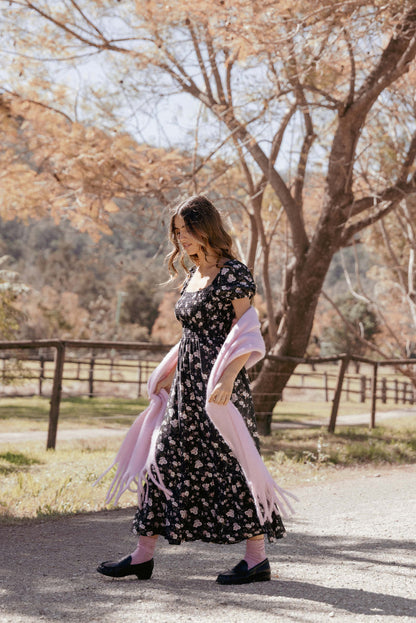 Petal and Pup USA DRESSES Cecelia Puff Sleeve Maxi Dress - Black Floral (Hold for Amazon)