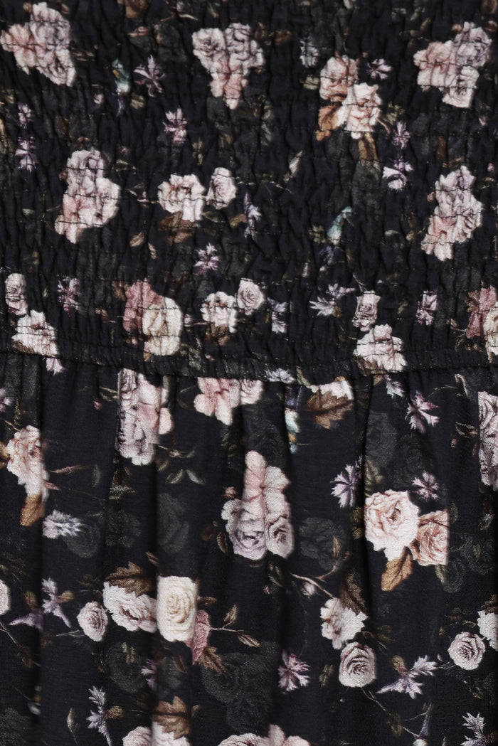 Petal and Pup USA DRESSES Cecelia Puff Sleeve Maxi Dress - Black Floral (Hold for Amazon)