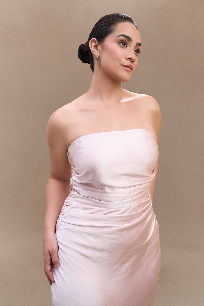 Cedar Strapless Satin Maxi Dress - Soft Pink