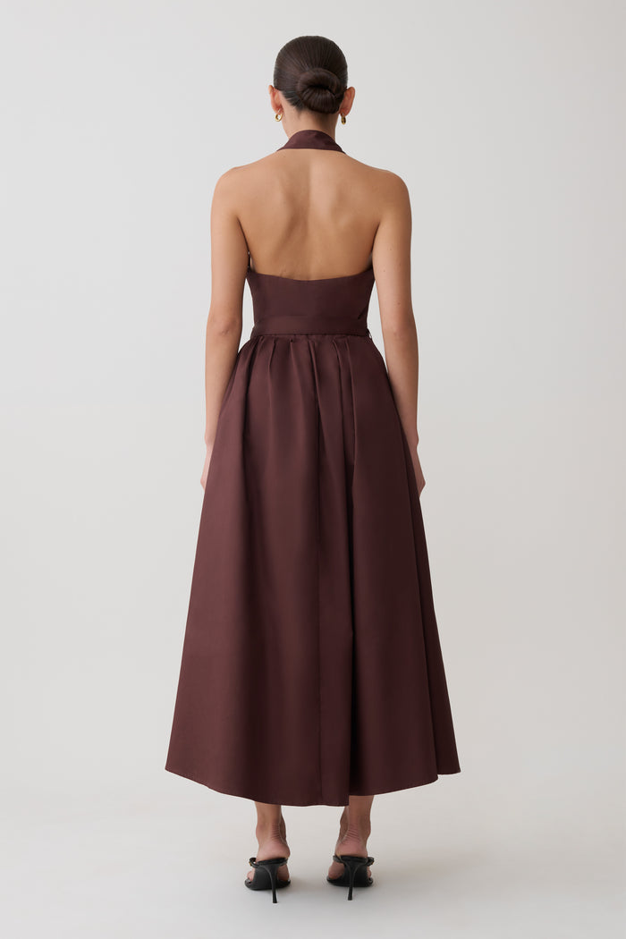 Cindy Collared Midi Dress - Chocolate