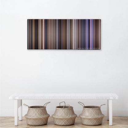 Contact color palette canvas above a white bench with three woven baskets