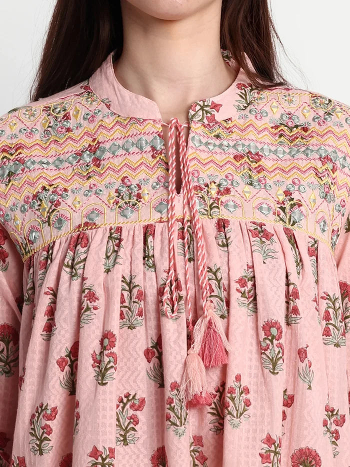 Cotton Floral Printed Kurta Set with Sharara & Dupatta