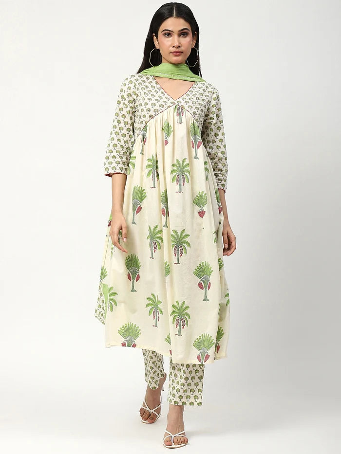Cotton Printed Kurta Set With Dupatta