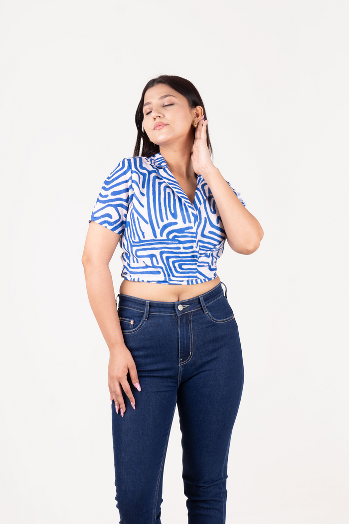 Cotton Printed Shirt with Bow