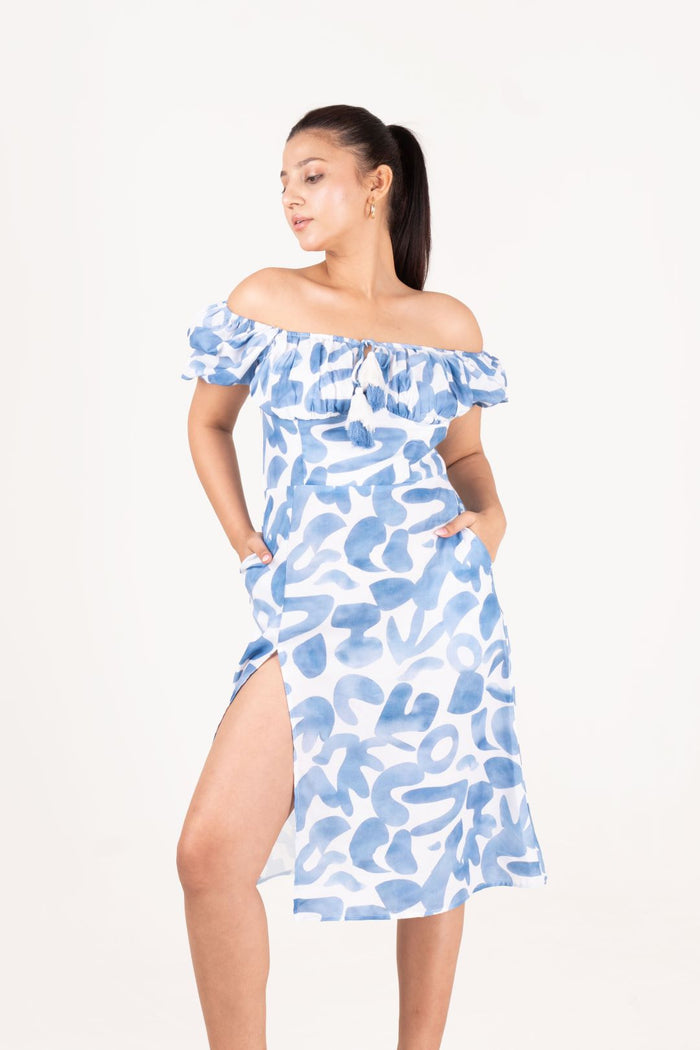 Cotton Printed  Short Dress With Slit