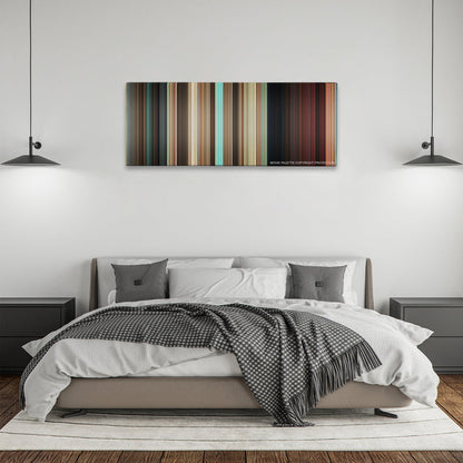 Couples Retreat color palette canvas above a bed, between two black pendant lamps