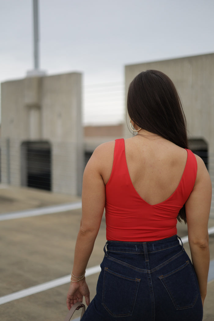 Daily Signature Knit V-Neck Bodysuit - Red