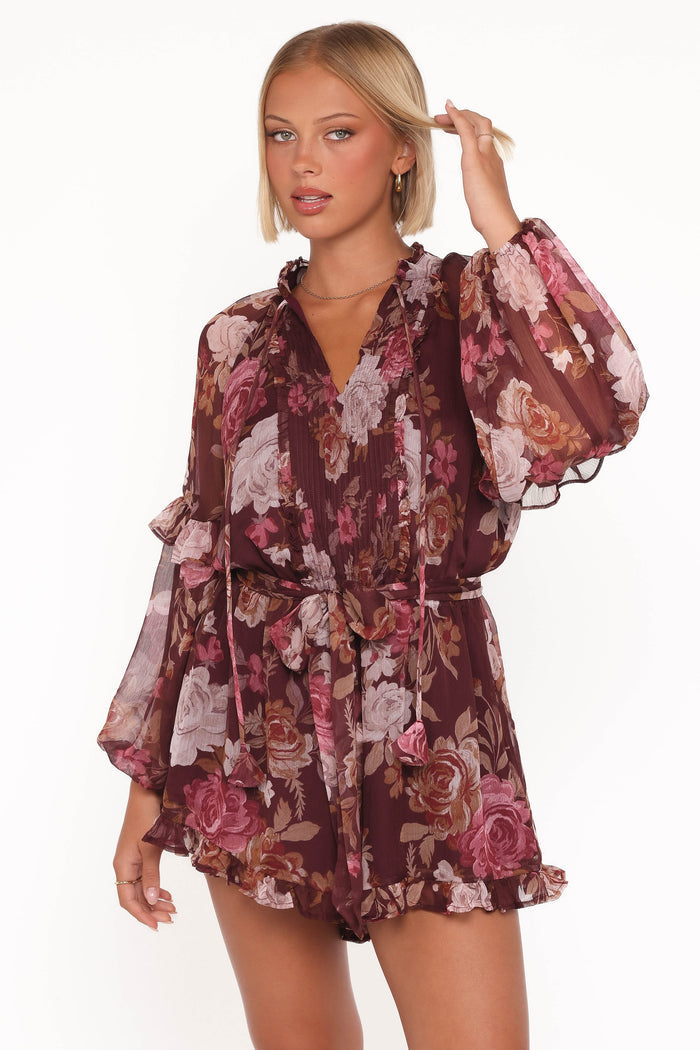 Petal and Pup USA PLAYSUITS Delaney Long Sleeve Romper - Brandy Bloom