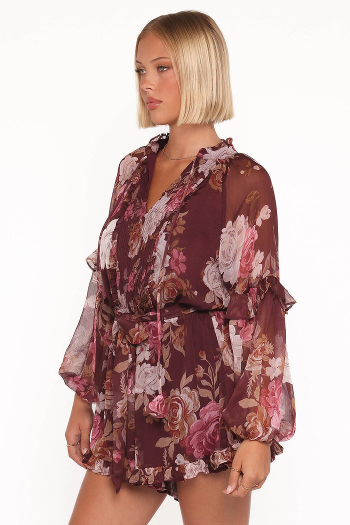 Petal and Pup USA PLAYSUITS Delaney Long Sleeve Romper - Brandy Bloom