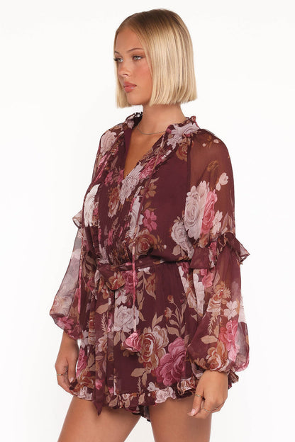 Petal and Pup USA PLAYSUITS Delaney Long Sleeve Romper - Brandy Bloom