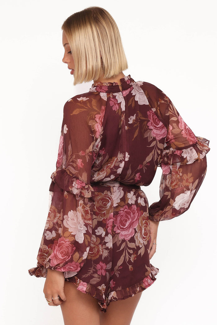 Petal and Pup USA PLAYSUITS Delaney Long Sleeve Romper - Brandy Bloom
