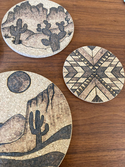 Desert Collection - Cork Trivets - Plaid and Peaches - Medium