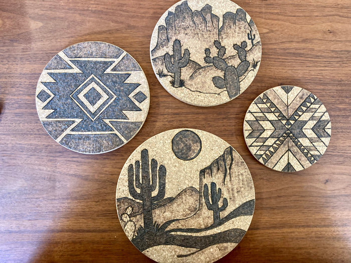 Desert Collection - Cork Trivets - Plaid and Peaches - Medium