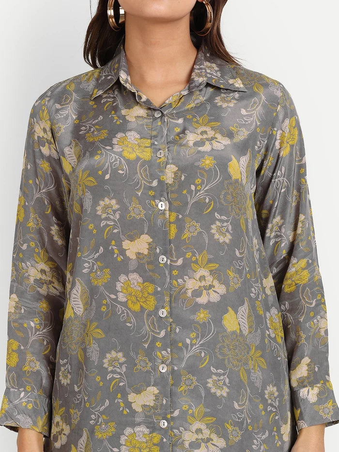 Digital Print Co-Ord Sets in Grey Pure Muslin