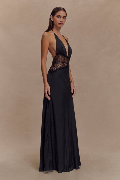 Dinah Lace And Satin Maxi Dress - Black
