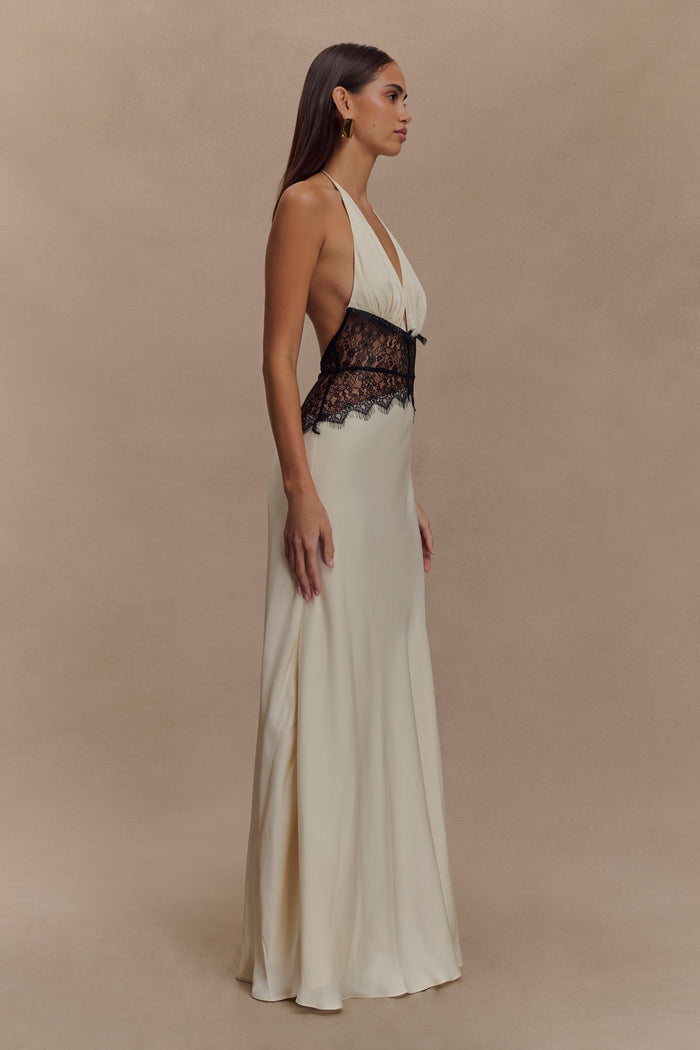 Dinah Lace And Satin Maxi Dress - Black/Ivory