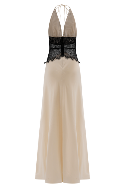 Dinah Lace And Satin Maxi Dress - Black/Ivory