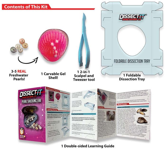 Discover It - Pearl Lab contents including real pearls, dissection tray, and educational guide for wildlife education.