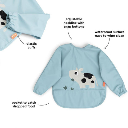 Done By Deer Sleeved Pocket Bib - Tiny Farm Blue