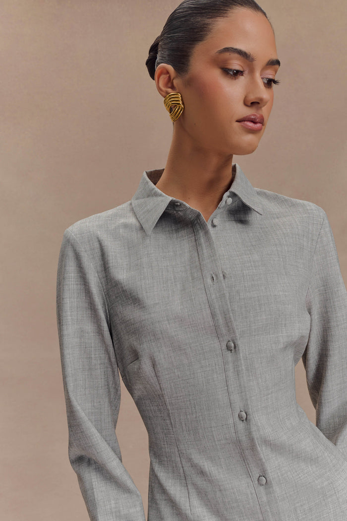 Dorian Fitted Shirt Mini Dress - Charcoal Marle