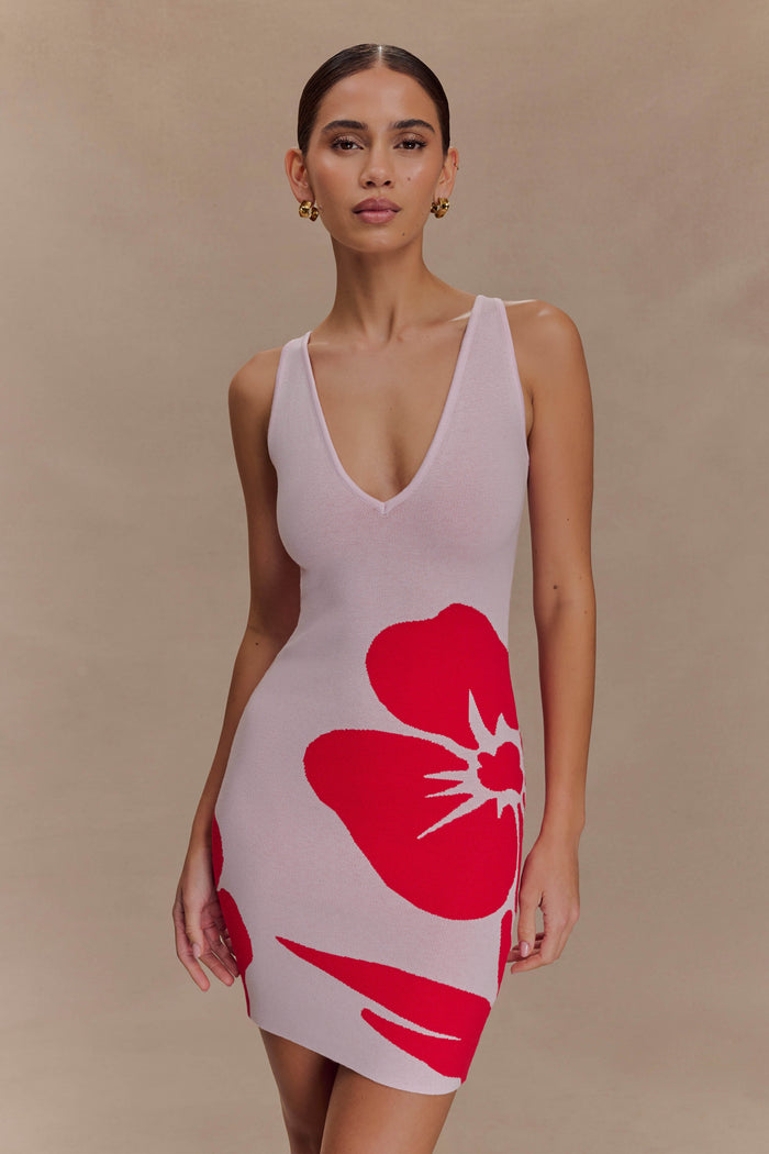 Dorothy Knit Print Mini Dress - Red Deco Fleur Print