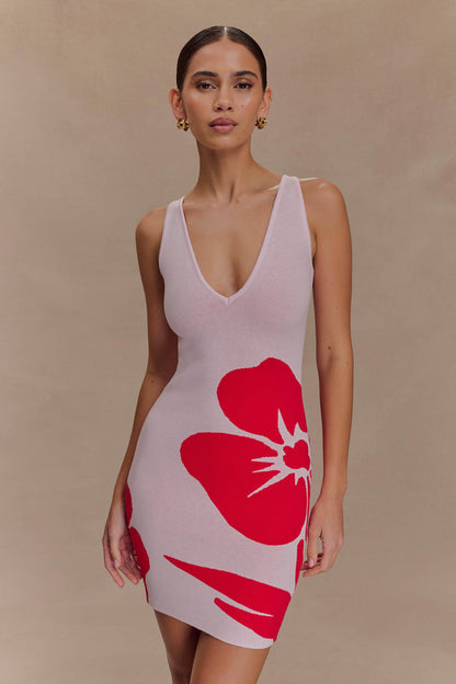 Dorothy Knit Print Mini Dress - Red Deco Fleur Print
