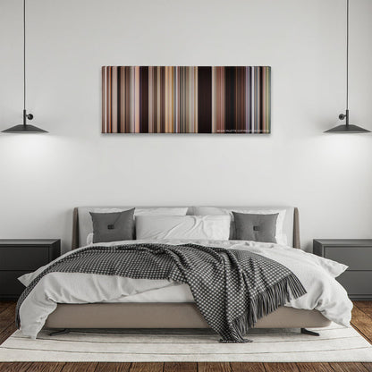 Easy Rider color palette canvas above a bed, between two black pendant lamps