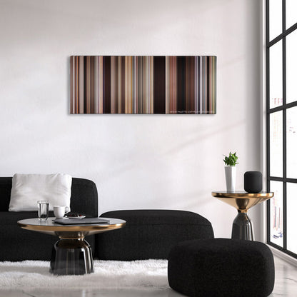 Easy Rider color palette canvas above a black sofa with a gold-topped table